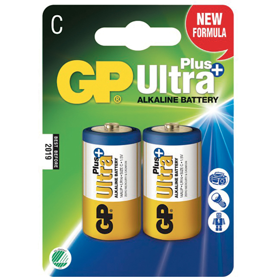 BATTERI GP C/LR14 ULTRA PLUS ALKALINE 2-PK SV