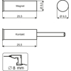 MAGNETKONTAKT MC340, NC, PLAST INNF, Ø9/B8, MAX GAP I TRE/ALU 21 MM, STÅL X, 2M KABEL, FG